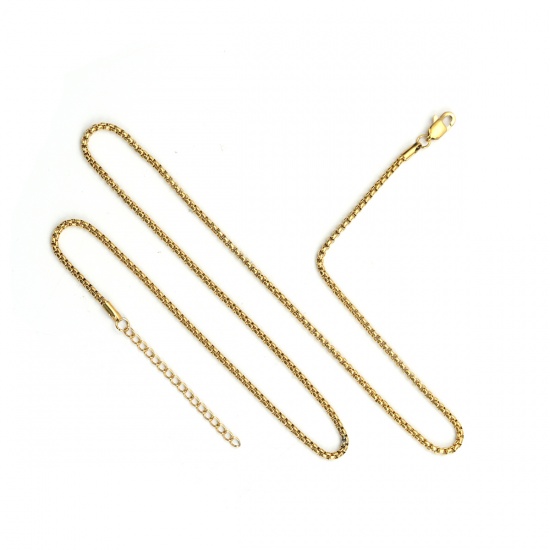 Picture of Stainless Steel Box Chain Necklace Gold Plated 61cm(24") long, Chain Size: 2.5x2.5mm( 1/8" x 1/8"), 1 Piece