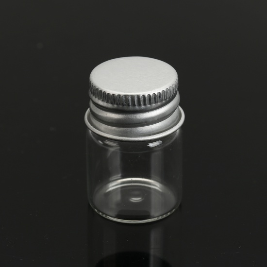 Immagine di Vetro Bottiglia Cilindrico Argento Trasparente 32mm x 22mm, 10 Pz