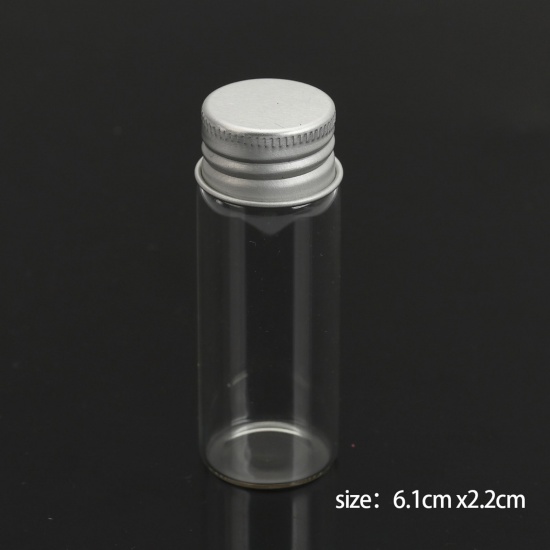 Picture of Glass Bottles Jewelry Vials Aluminum Stoppers Transparent (Capacity: Approx 16ml) 61mm x 22mm, 10 PCs