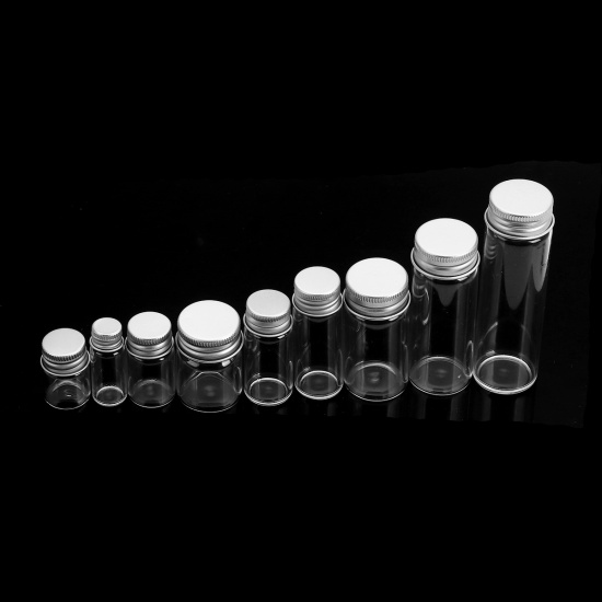 Picture of Glass Bottles Jewelry Vials Aluminum Stoppers Transparent (Capacity: Approx 16ml) 61mm x 22mm, 10 PCs