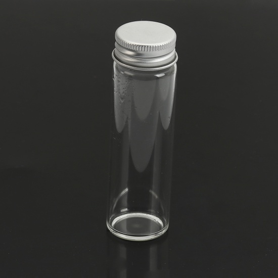 Imagen de Vidrio Botellaspara pendientes anillos collares Cilíndrico Plata Transparente 10cm x 3cm, 4 Unidades