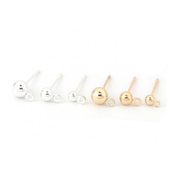 Picture of Iron Based Alloy Ear Post Stud Earrings Findings Ball Gold Plated W/ Loop 5mm x 3mm, Post/ Wire Size: (20 gauge), 100 PCs