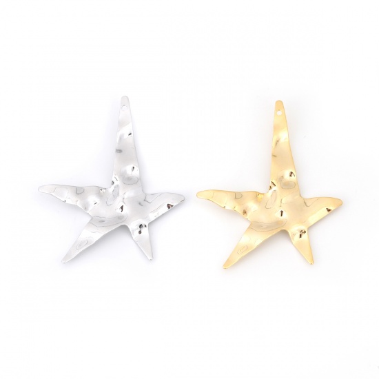Picture of Brass Pendants Star 18K Real Platinum Plated 42mm(1 5/8") x 34mm(1 3/8"), 3 PCs                                                                                                                                                                               