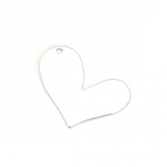 Picture of Brass Pendants Heart 18K Real Platinum Plated 30mm(1 1/8") x 22mm( 7/8"), 2 PCs                                                                                                                                                                               