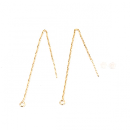 Picture of 2 PCs Brass Ear Thread Threader Earrings 18K Real Gold Plated With Loop 8cm, Post/ Wire Size: (21 gauge)