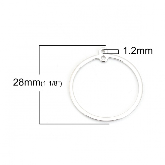 Picture of 5 PCs Brass Geometric Bezel Frame Charms Pendants 18K Real Platinum Plated Circle Ring 28mm x 25mm                                                                                                                                                            
