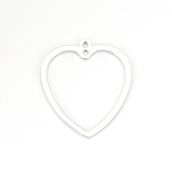 Picture of 5 PCs Brass Geometric Bezel Frame Charms Pendants 18K Real Platinum Plated Heart 26mm x 22mm                                                                                                                                                                  