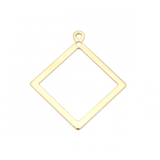 Picture of 5 PCs Brass Geometric Bezel Frame Charms Pendants 18K Real Gold Plated Rhombus 23mm x 21mm                                                                                                                                                                    