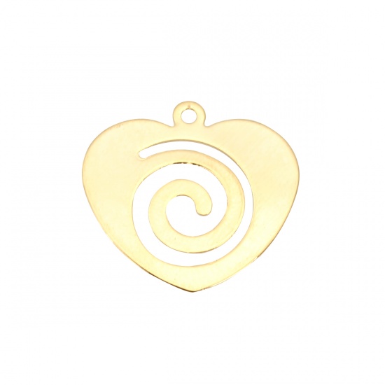 Picture of Brass Charms Heart 18K Real Gold Plated Spiral 20mm( 6/8") x 19mm( 6/8"), 3 PCs                                                                                                                                                                               