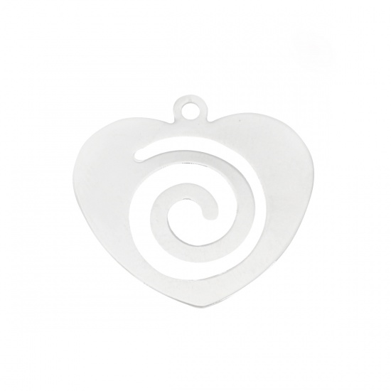 Picture of Brass Charms Heart 18K Real Platinum Plated Spiral 20mm( 6/8") x 19mm( 6/8"), 3 PCs                                                                                                                                                                           