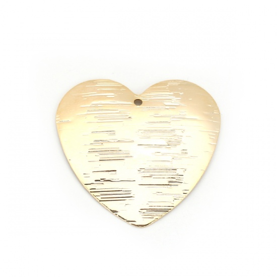Picture of Brass Charms Heart 18K Real Gold Plated Drawbench 29mm(1 1/8") x 28mm(1 1/8"), 2 PCs                                                                                                                                                                          
