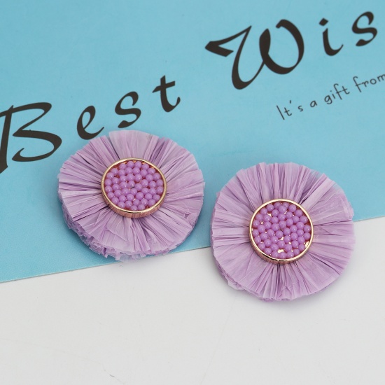 Picture of Raffia Paper Seed Beads For DIY & Craft Mauve Tassel Flower 3.6cm(1 3/8") Dia., 1 Piece
