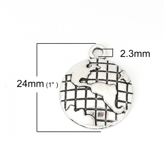 Picture of Zinc Based Alloy Travel Charms Planet Earth Antique Silver 24mm(1") x 20mm( 6/8"), 20 PCs