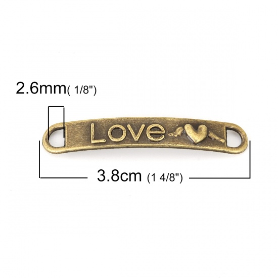 Picture of Zinc Based Alloy Blank Bar Connectors Rectangle Antique Bronze Message " LOVE " 38mm x 6mm, 30 PCs