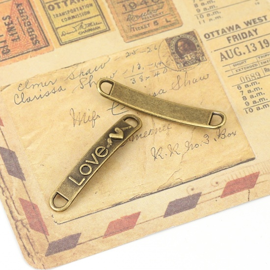 Picture of Zinc Based Alloy Blank Bar Connectors Rectangle Antique Bronze Message " LOVE " 38mm x 6mm, 30 PCs