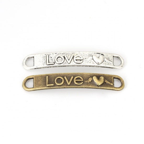 Picture of Zinc Based Alloy Blank Bar Connectors Rectangle Antique Bronze Message " LOVE " 38mm x 6mm, 30 PCs