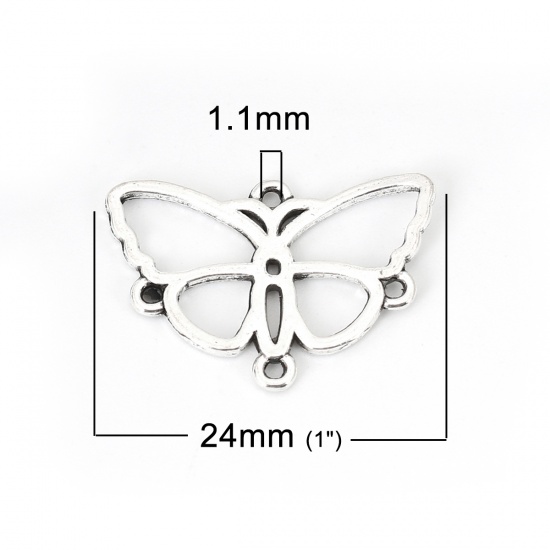 Bild von Zinklegierung Verbinder Schmetterling Antiksilber 24mm x 17mm, 50 Stück