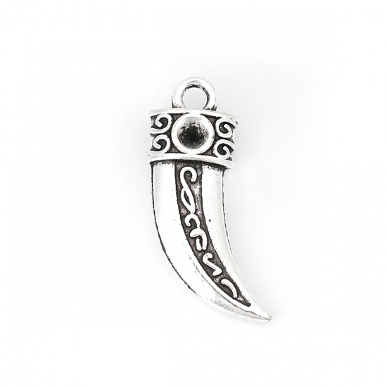 Picture of Zinc Based Alloy Boho Chic Charms Horn-shaped Antique Silver Color (Can Hold ss16 Pointed Back Rhinestone) 22mm( 7/8") x 10mm( 3/8"), 40 PCs