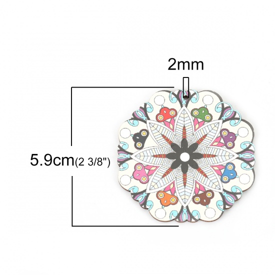 Immagine di Legno Ciondoli Fiore Multicolore 59mm x 59mm, 10 Pz