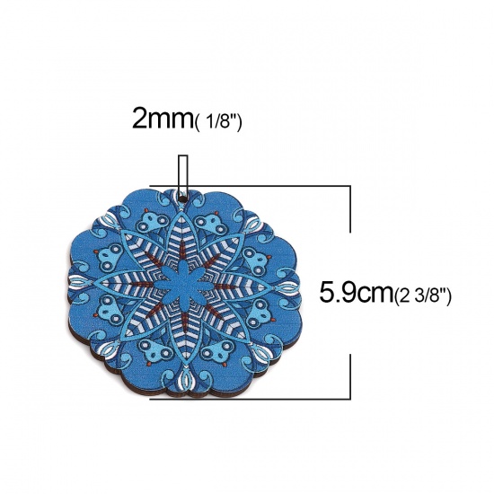 Immagine di Legno Ciondoli Fiore Blu 59mm x 59mm, 10 Pz