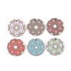 Picture of Wood Charms Round Blue Flower 20mm( 6/8") Dia, 20 PCs