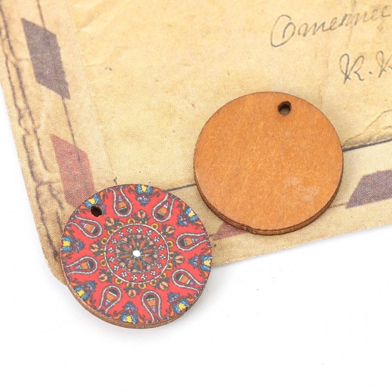 Picture of Natural Wood Charms Round Red 20mm( 6/8") Dia, 20 PCs