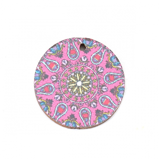 Picture of Wood Charms Round Fuchsia 20mm( 6/8") Dia, 20 PCs