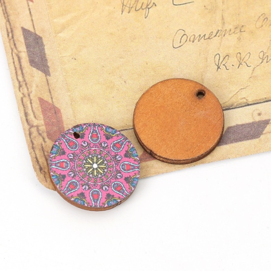 Picture of Natural Wood Charms Round Fuchsia 20mm( 6/8") Dia, 20 PCs