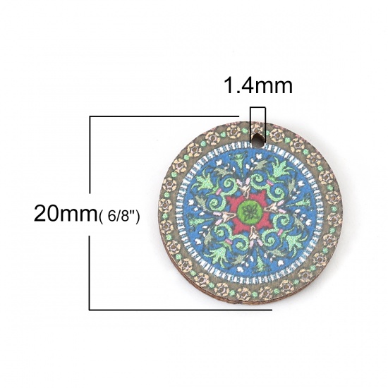 Picture of Natural Wood Charms Round Multicolor Flower 20mm( 6/8") Dia, 20 PCs