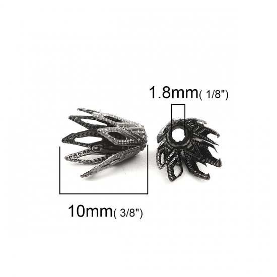 Bild von Messing Perlkappen Blumen Metallgrau (Für Perlengröße: 8mm D.) 10mm x 8mm, 20 Stück