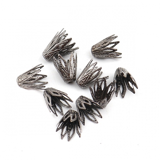 Bild von Messing Perlkappen Blumen Metallgrau (Für Perlengröße: 8mm D.) 10mm x 8mm, 20 Stück
