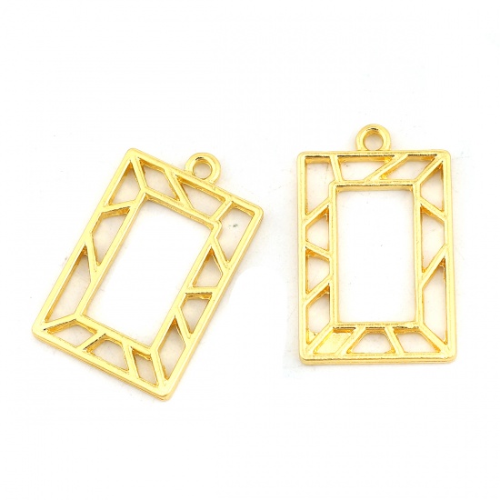 Picture of Zinc Based Alloy Open Back Bezel Pendants For Resin Gold Plated Rectangle Geometric 29mm(1 1/8") x 18mm( 6/8"), 5 PCs
