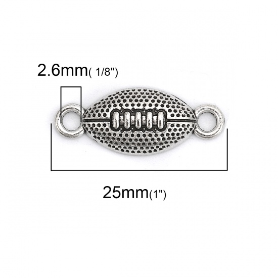 Picture of Zinc Based Alloy Sport Connectors Football Antique Silver Color 25mm x 10mm, 30 PCs