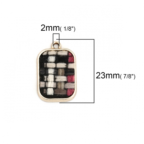 Picture of Zinc Based Alloy Charms Rectangle Light Golden Multicolor Grid Checker 23mm( 7/8") x 15mm( 5/8"), 10 PCs