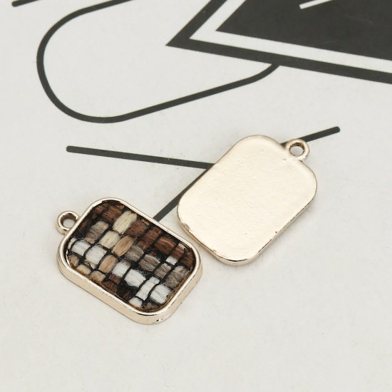Picture of Zinc Based Alloy Charms Rectangle Light Golden Multicolor Grid Checker 23mm( 7/8") x 15mm( 5/8"), 10 PCs