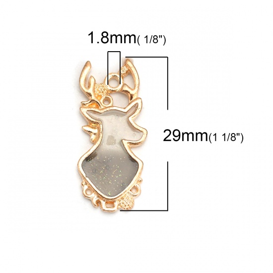 Picture of Zinc Based Alloy Charms Christmas Reindeer Gold Plated White & Gray Glitter Enamel 29mm(1 1/8") x 13mm( 4/8"), 10 PCs