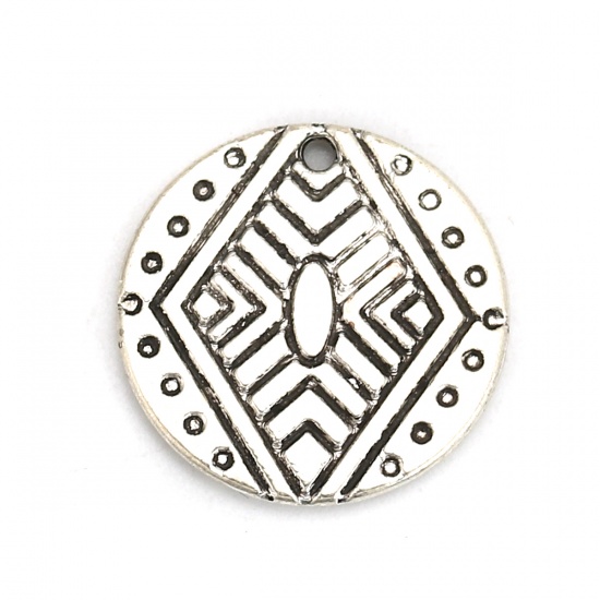 Picture of Zinc Based Alloy Charms Round Antique Silver Rhombus 17mm( 5/8") Dia, 50 PCs