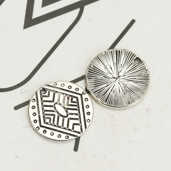 Picture of Zinc Based Alloy Charms Round Antique Silver Rhombus 17mm( 5/8") Dia, 50 PCs