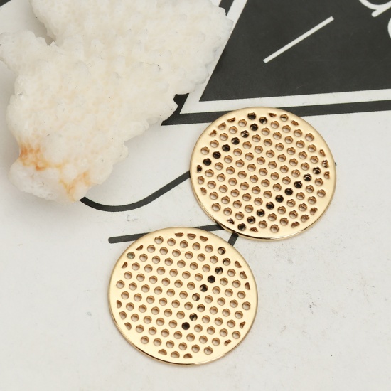 Immagine di Lega di Zinco Charms Tondo Oro Placcato 25mm Dia, 10 Pz