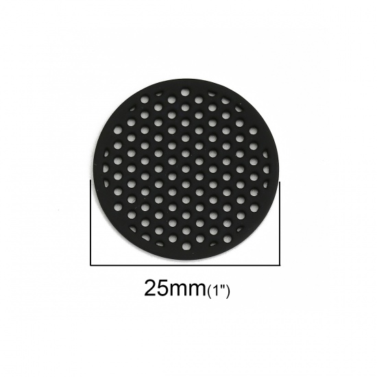 Immagine di Lega di Zinco Charms Tondo Nero 25mm Dia, 10 Pz