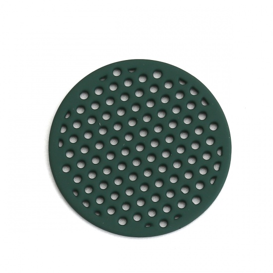 Immagine di Lega di Zinco Charms Tondo Verde Scuro 25mm Dia, 10 Pz