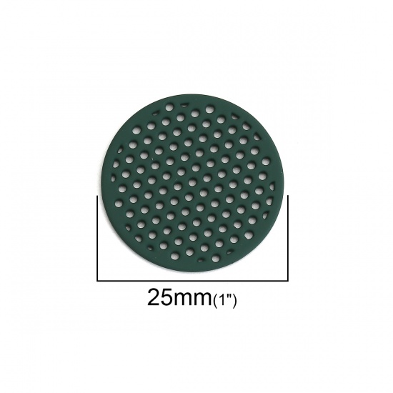 Immagine di Lega di Zinco Charms Tondo Verde Scuro 25mm Dia, 10 Pz