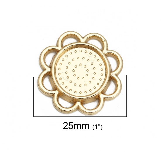 Immagine di Lega di Zinco Cabochon per Abbellimento Fiore Oro Placcato Basi per Cabochon (Adatto 14mm) 25mm x 25mm, 10 Pz