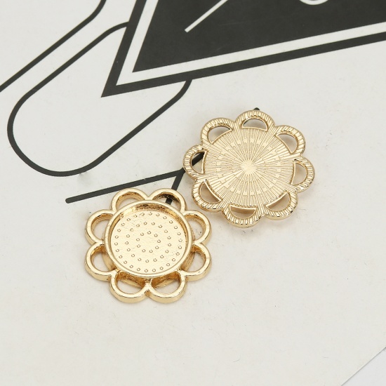 Immagine di Lega di Zinco Cabochon per Abbellimento Fiore Oro Placcato Basi per Cabochon (Adatto 14mm) 25mm x 25mm, 10 Pz