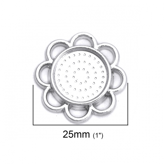 Immagine di Lega di Zinco Cabochon per Abbellimento Fiore Tono Argento Basi per Cabochon (Adatto 14mm) 25mm x 25mm, 10 Pz