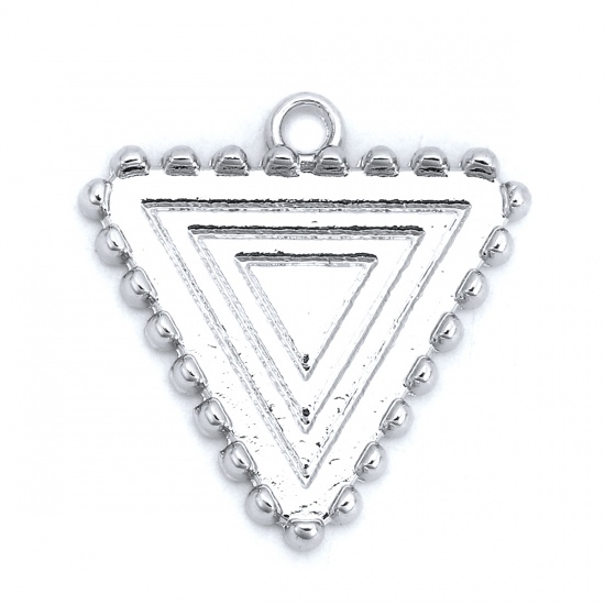 Picture of Zinc Based Alloy Charms Triangle Silver Tone Cabochon Settings (Fits 18mmx16mm) 20mm x 20mm, 10 PCs