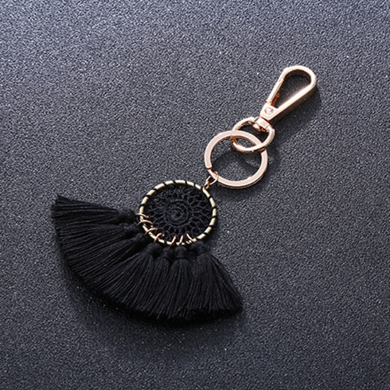 Bild von Baumwolle Schlüsselkette & Schlüsselring Quast Vergoldet Schwarz Strickt 13.5cm, 1 Stück