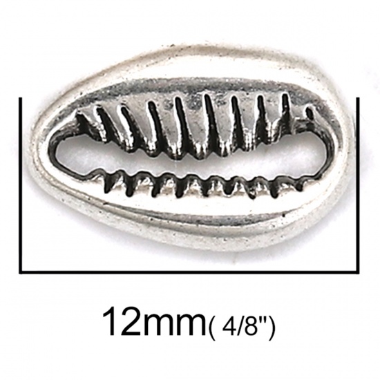 Image de Connecteurs en Alliage de Zinc Cypraea caputserpentis Argent Vieilli 12mm x 8mm, 100 Pcs