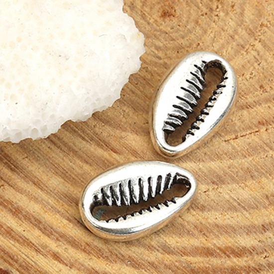 Image de Connecteurs en Alliage de Zinc Cypraea caputserpentis Argent Vieilli 12mm x 8mm, 100 Pcs