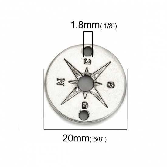 Изображение Цинковый Сплав Коннекторы фурнитуры Компас Античное Серебро 20мм диаметр, 20 ШТ